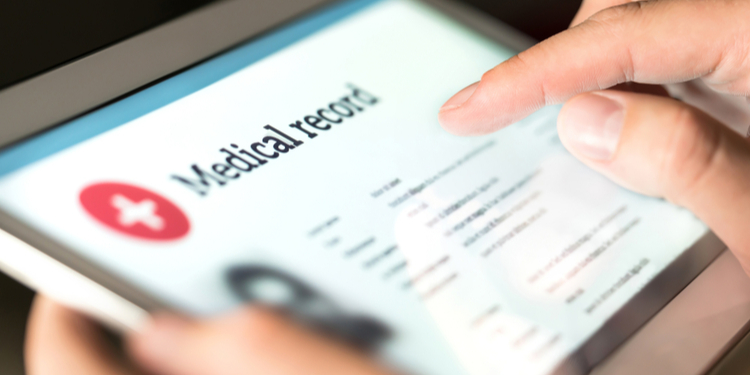Electronic medical record with patient data and health care information in tablet