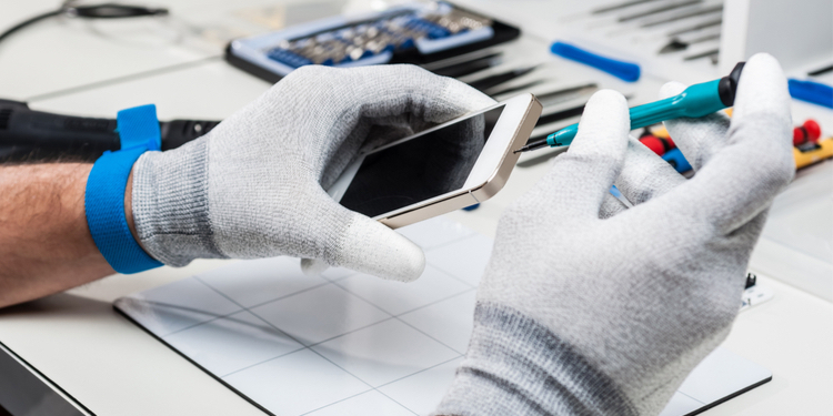 Close-up photos showing process of mobile phone repair
