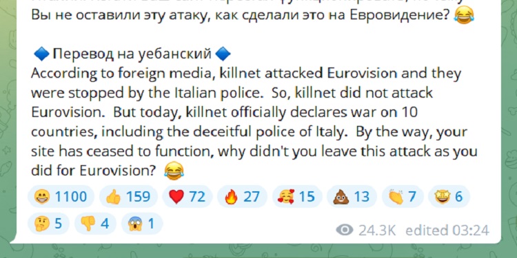 Killnet-message-Eurovision