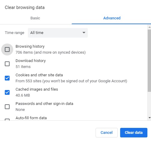 clear browsing data on google chrome