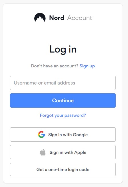 nordvpn login create account