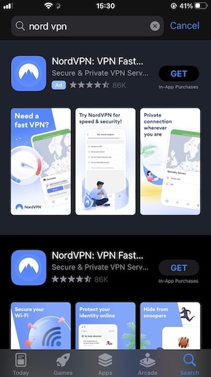Look for NordVPN on App store