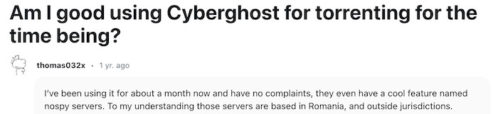Reddit recommendation of CyberGhost