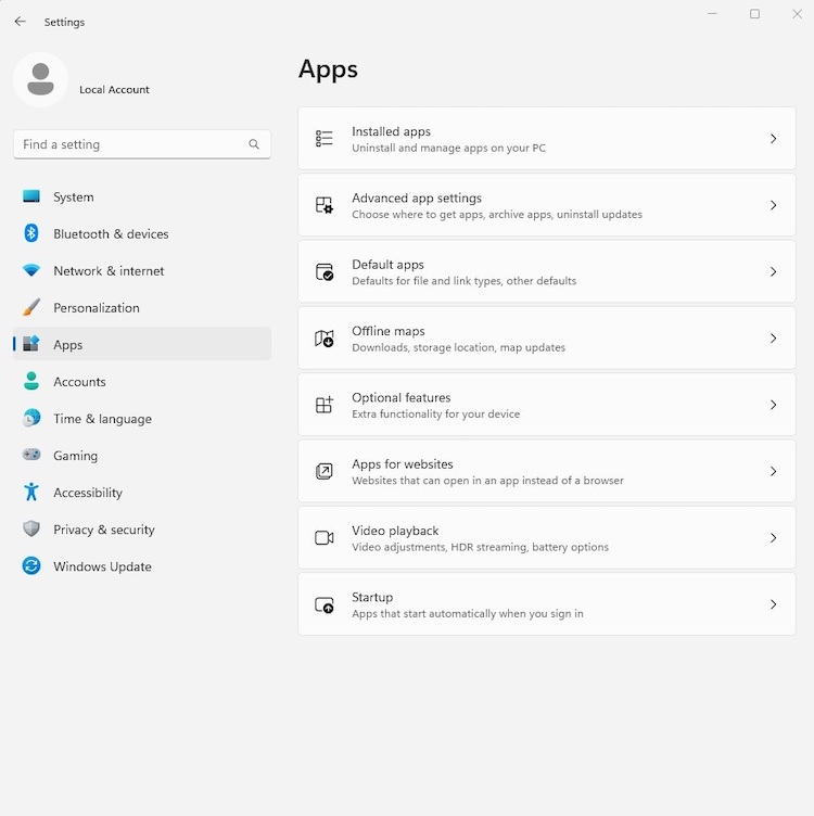 Open the Installed Apps window