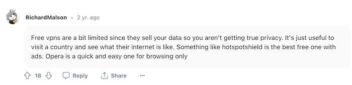 Reddit recommended free Hotspot Shield VPN