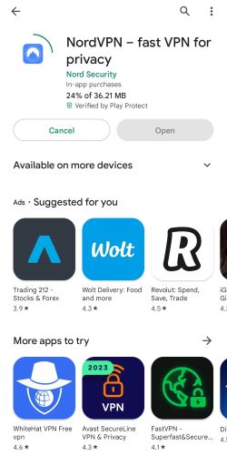 NordVPN download from Google Play Store