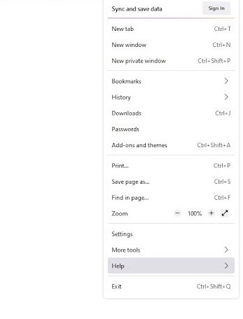 Hitting Help in settings