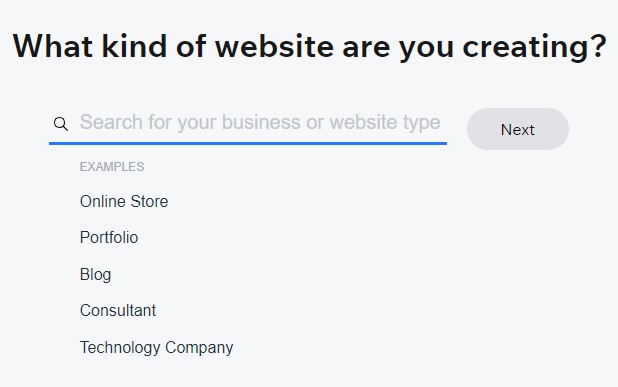 Wix website creation step 1