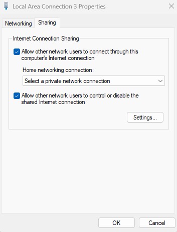 Windows sharing tab