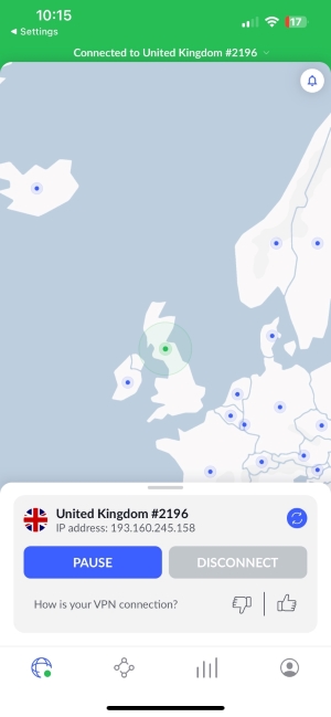 Connecté au serveur NordVPN sur un iPhone