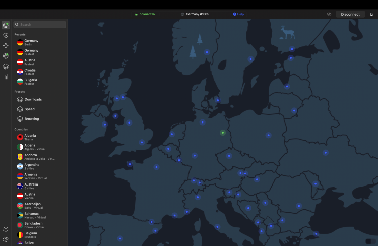 NordVPN location map