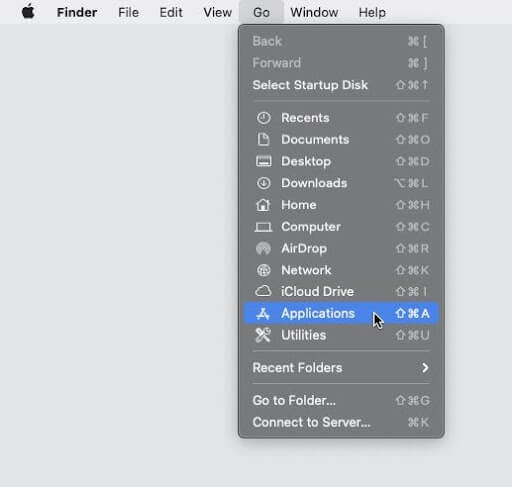 Applications menu on Mac