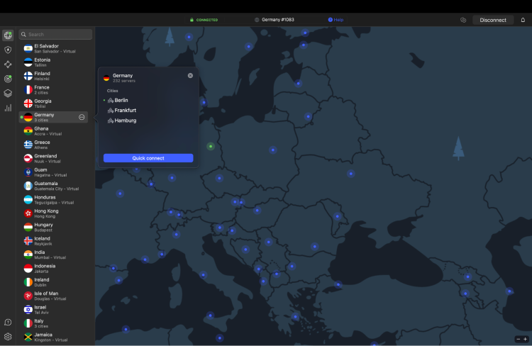 NordVPN location map