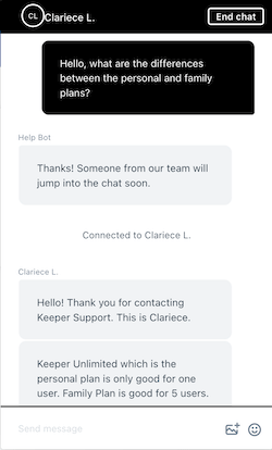 Keeper live chat
