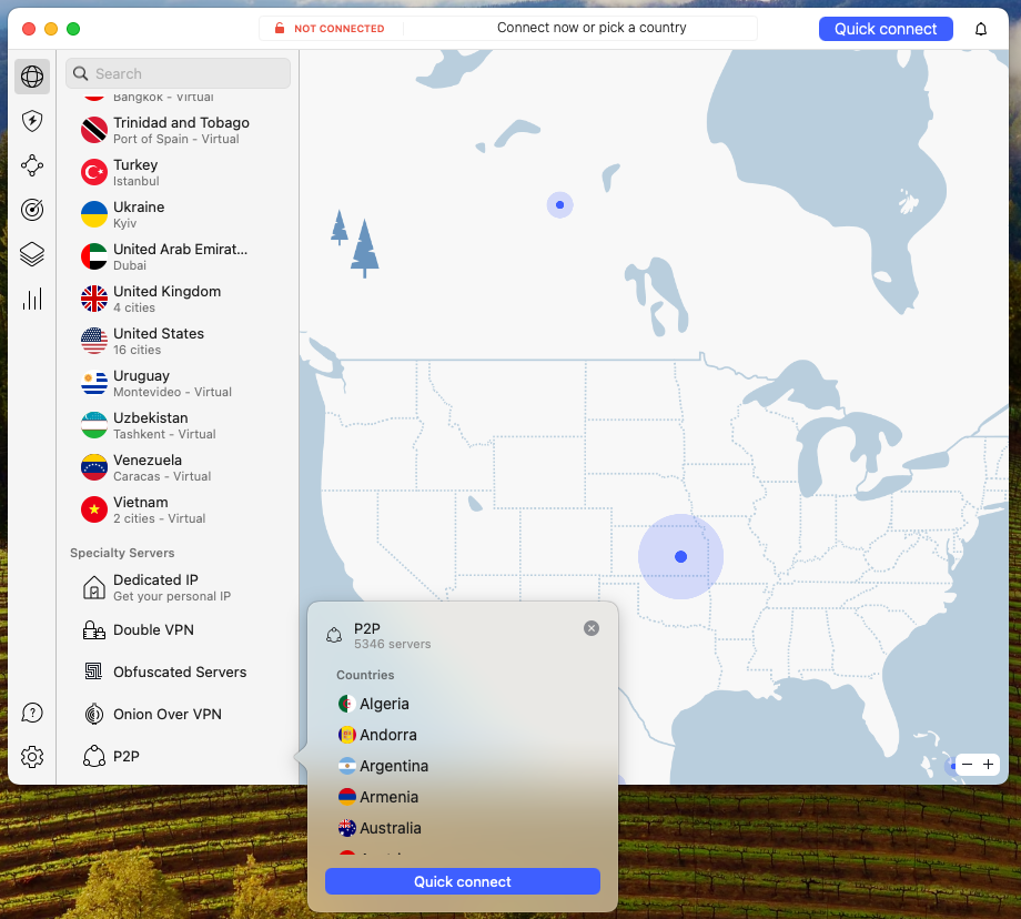 NordVPN P2P interface
