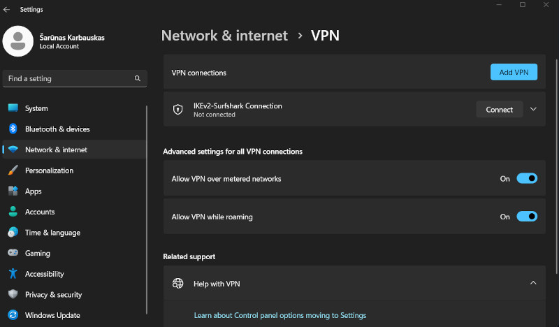 click vpn options