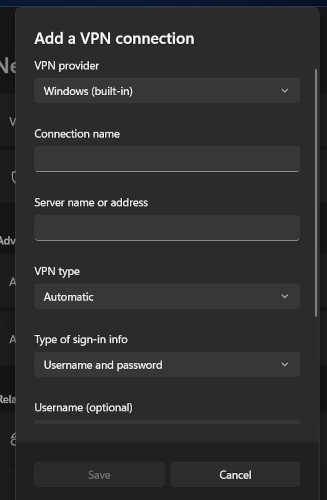 enter connection details
