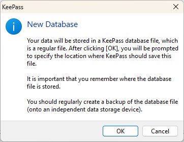 KeePass new database confirmation