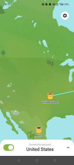 Interface of TunnelBear Android application new