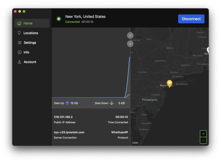 IPVanish desktop interface