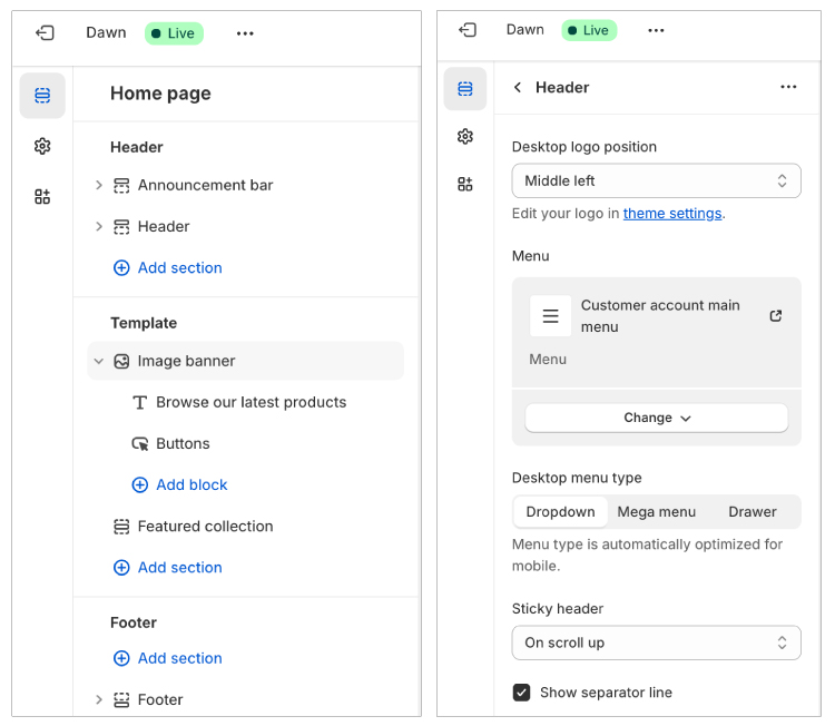 Shopify menu content