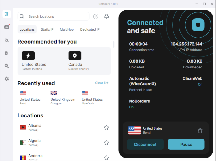 Surfshark desktop interface