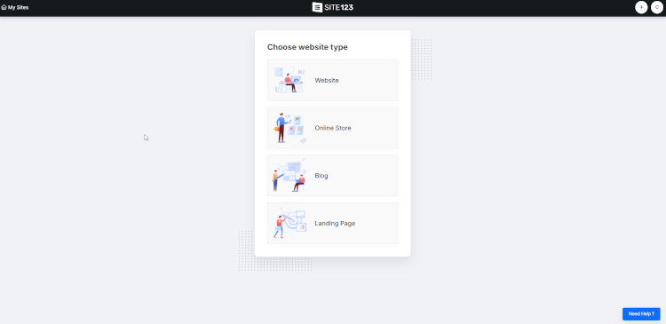 SITE123 website creation start