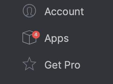 Grammarly’s “Get Pro” area with the options “Account,” “Apps,” and “Get Pro.”