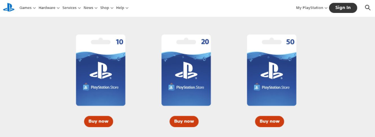 PlayStation store gift cards