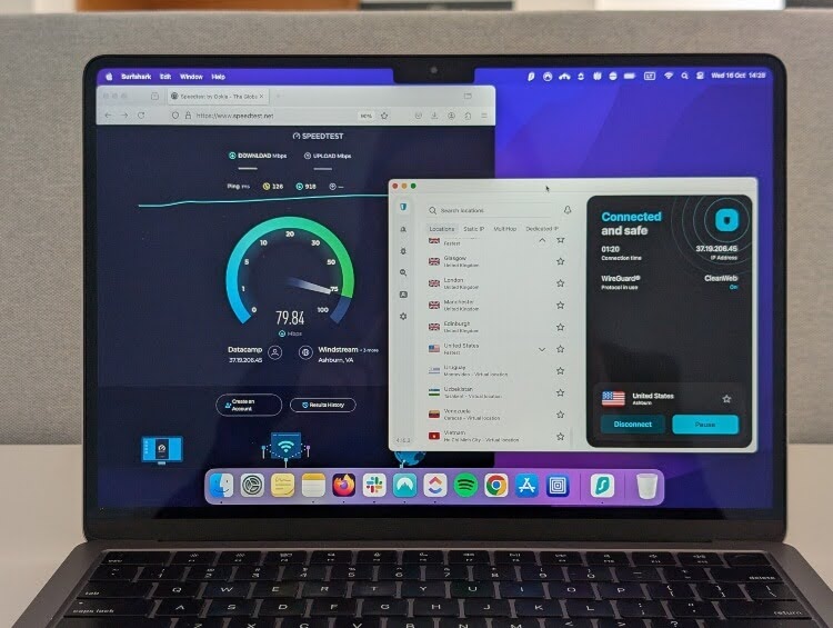 Surfshark US server speed test