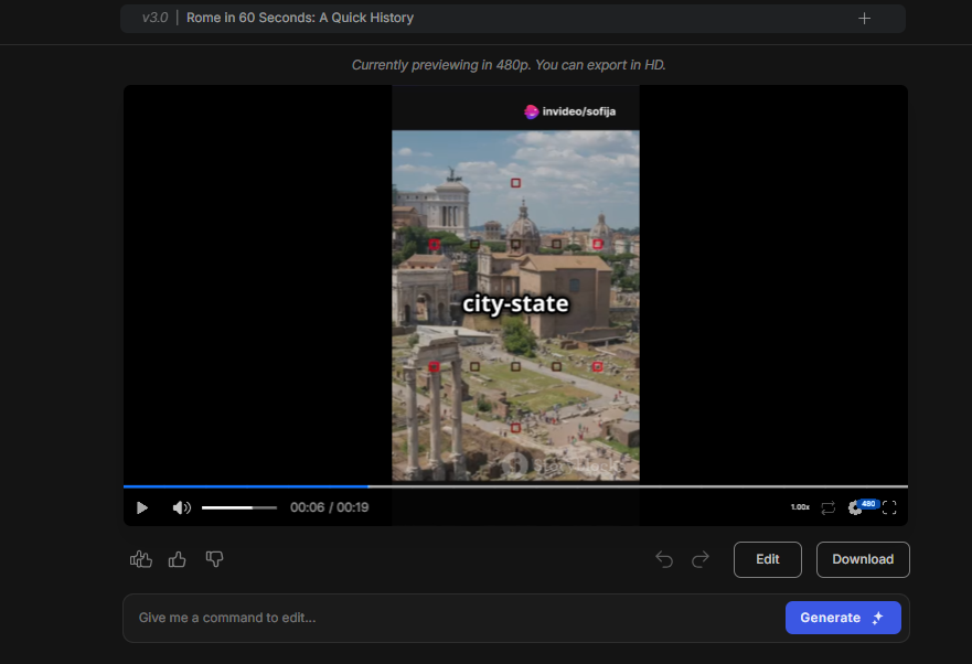 Invideo AI review timeline editor