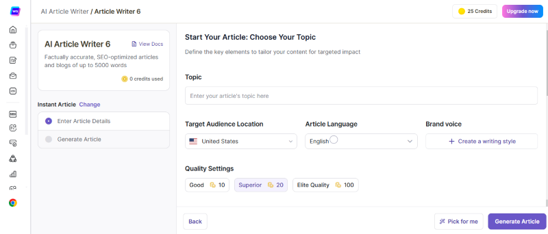 writesonic detailed article options