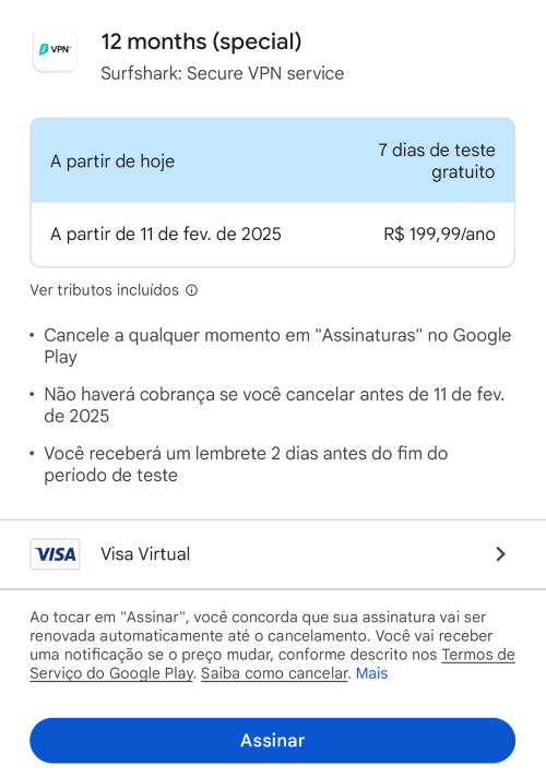 Surfshark Google Play Store payment method