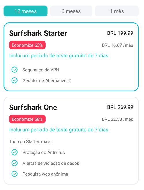 Surfshark Google Play Store subscription plan