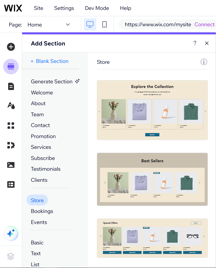 wix store interface