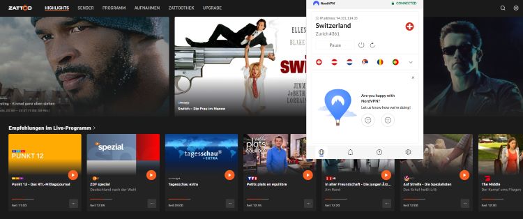 Zattoo Schweiz Gratis-Konto
