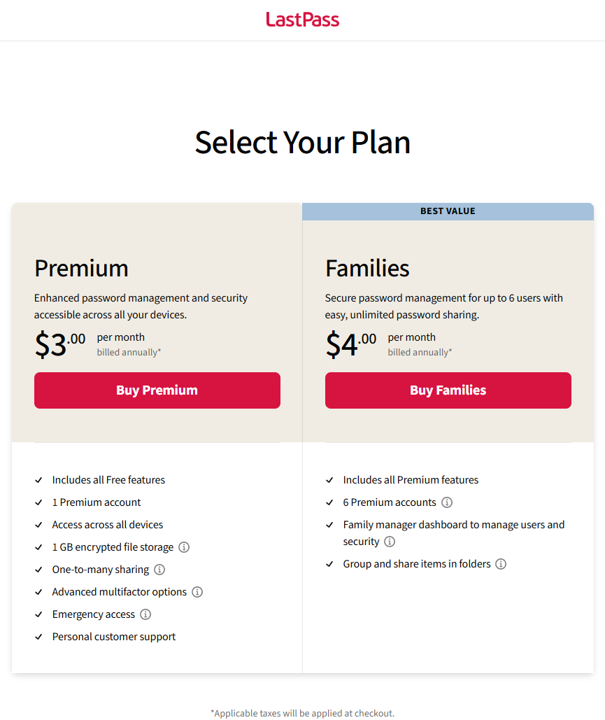 LastPass March 2025 pricing