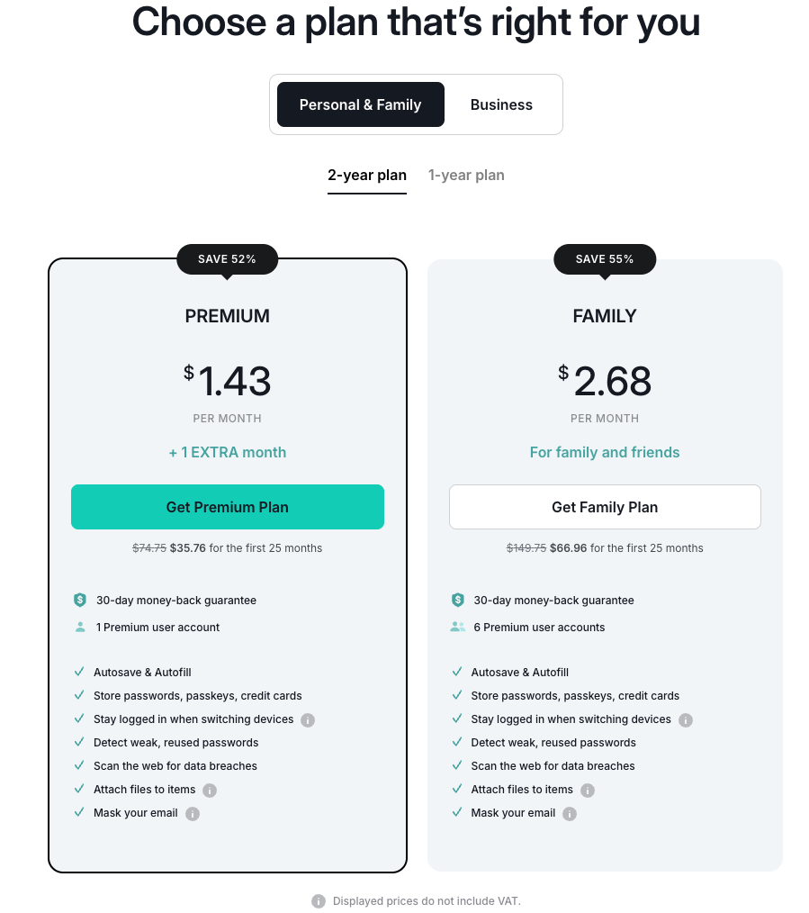 NordPass pricing comparison 2025
