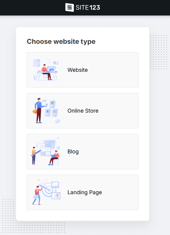 site123-website-type-selection
