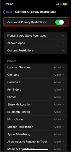 iphone content and privacy restrictions turned on