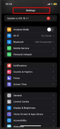 iphone settings select