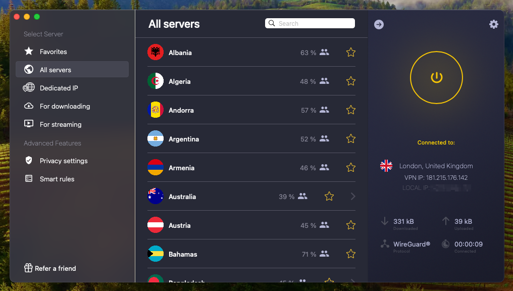 CyberGhost’s wide selection of servers