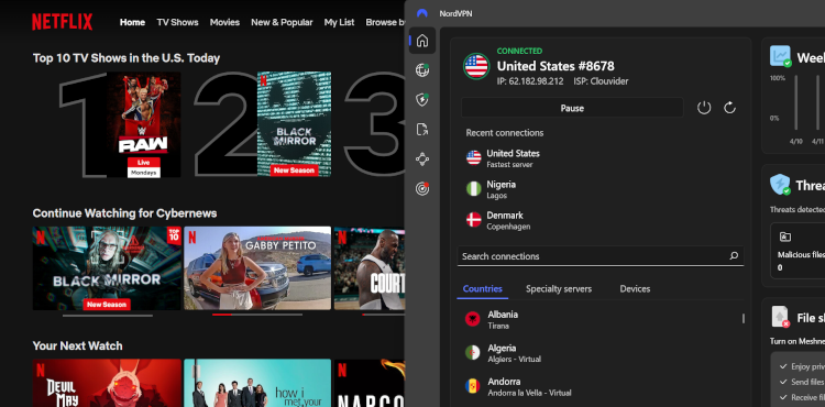 NordVPN unblocking Netflix US on desktop