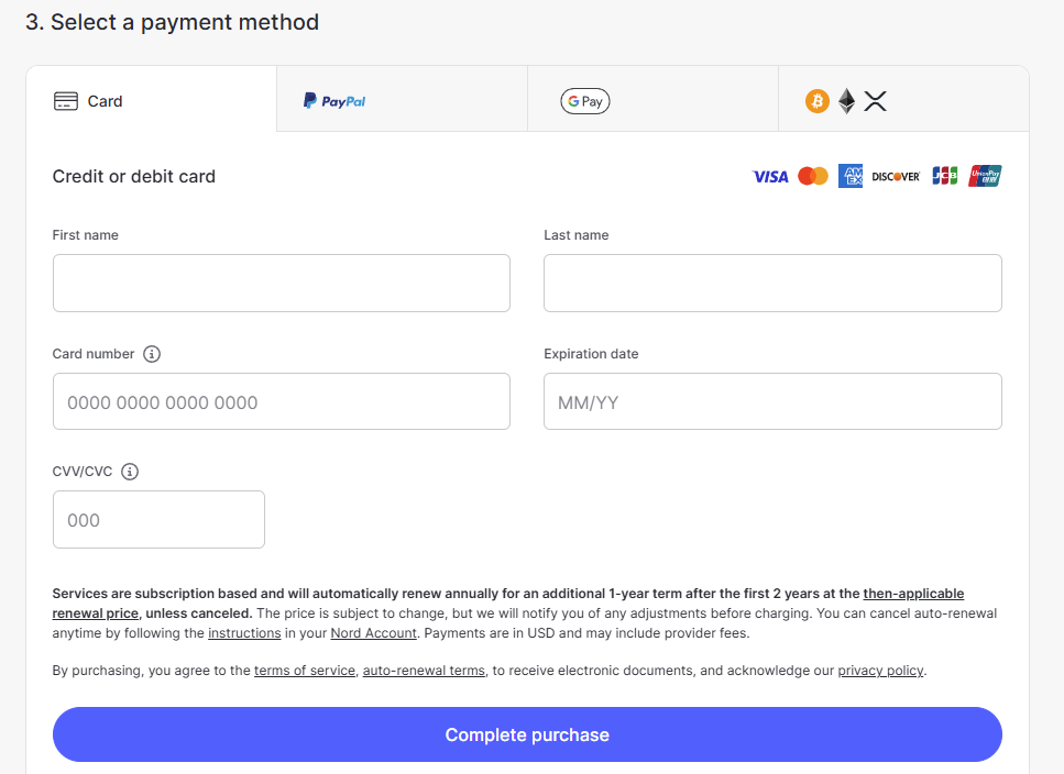 NordVPN payment options