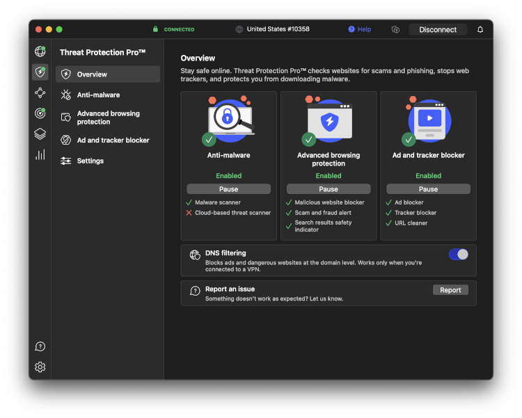 NordVPN app interface on desktop