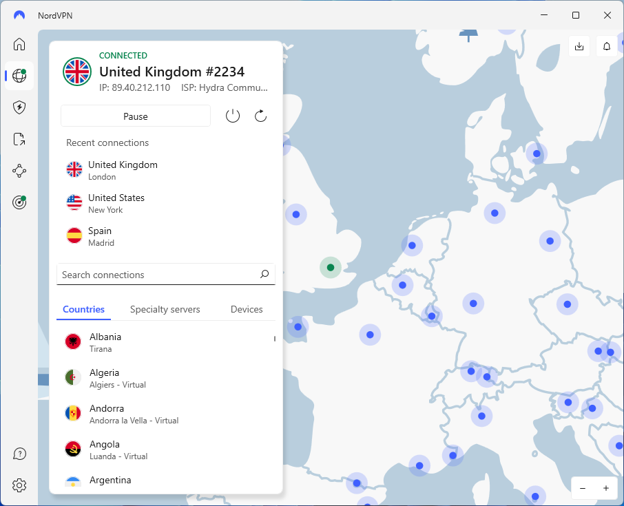 NordVPN UK map