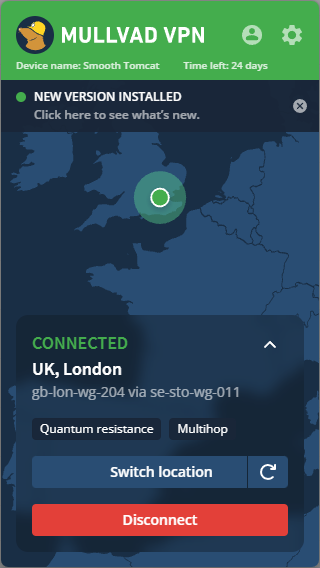 Mullvad VPN interface