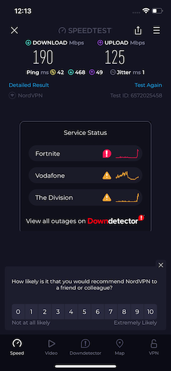 NordVPN mobile app speed