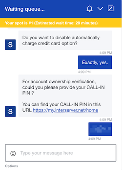 InterServer live chat conversation