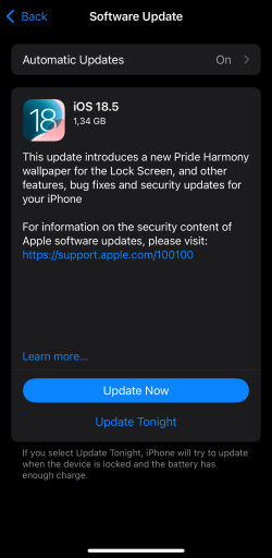 installing update ios, 18 version